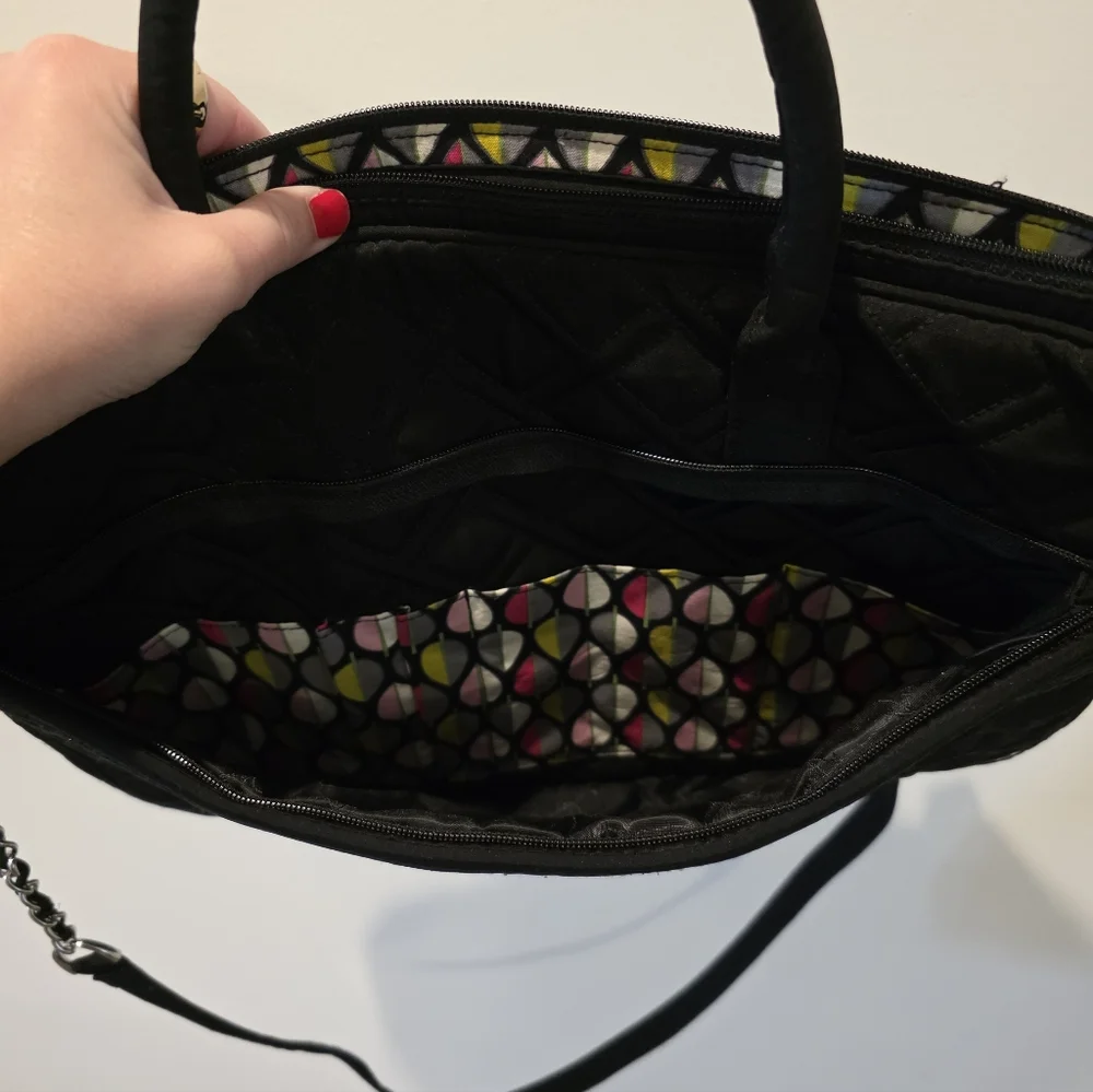 Vera Bradley Quilted Padded Laptop Bag Chain Strap Womens Black Preppy Chic